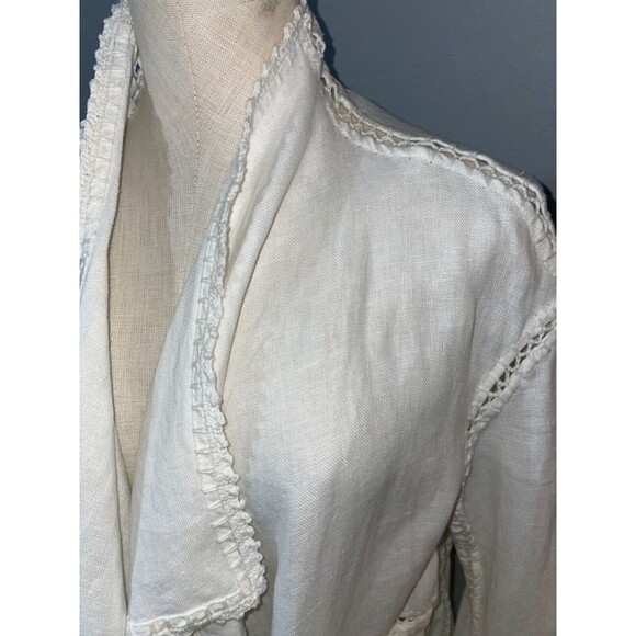 Zara Woman White Linen Duster Trench Coat size XS Oversized Lagenlook Minimalist - Picture 3 of 11